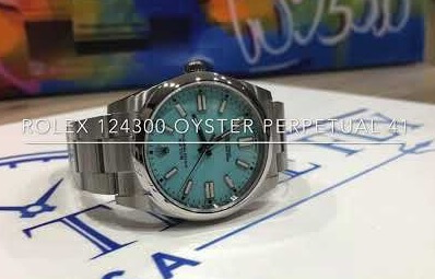 Fake Rolex Oyster Perpetual 41 124300 turquoise blue Dial